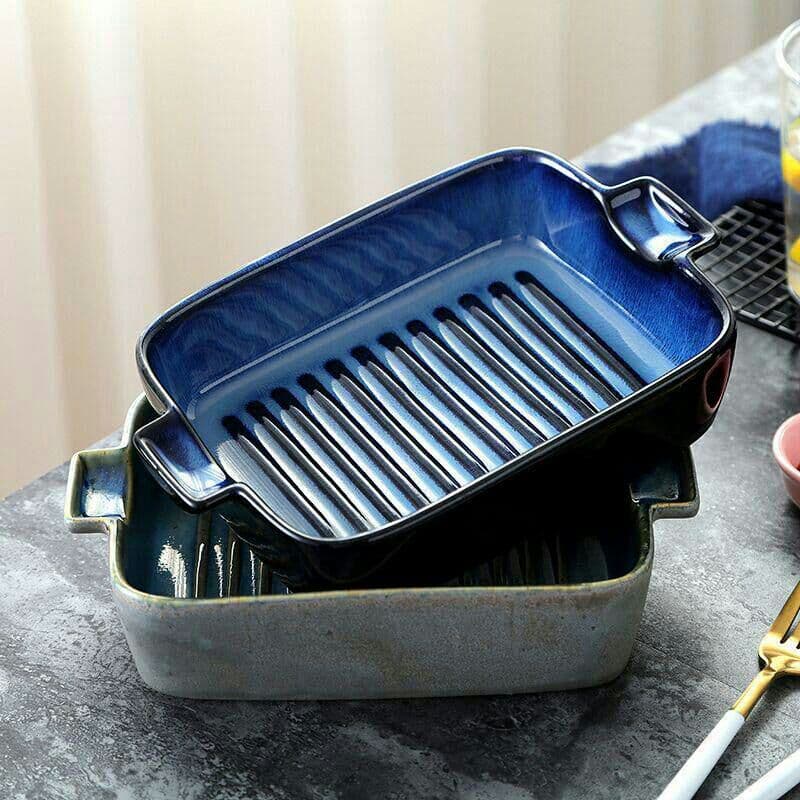 2枚 家庭用セラミック両耳焼き皿長方形焼き碗アイデアチーズ皿焙煎食器