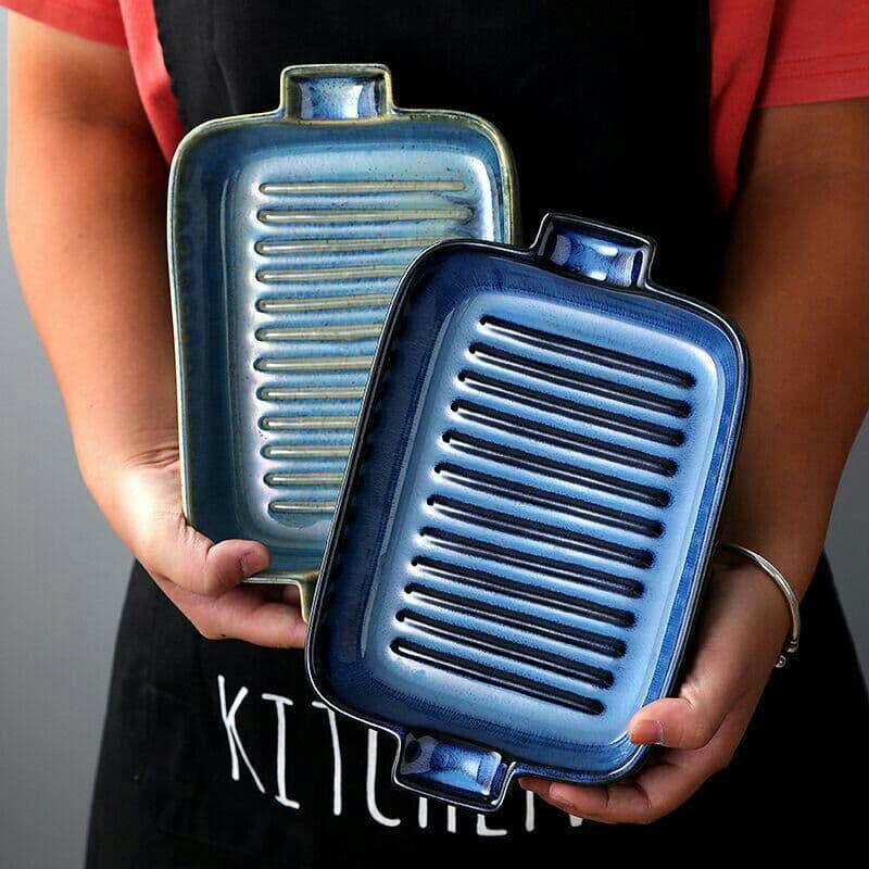 2枚 家庭用セラミック両耳焼き皿長方形焼き碗アイデアチーズ皿焙煎食器