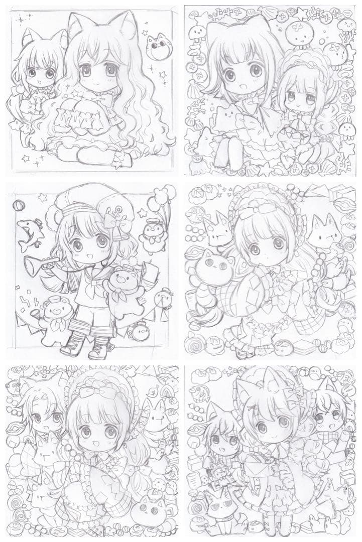 N*H様 【 手描きイラスト 】 ラフ画30枚セット