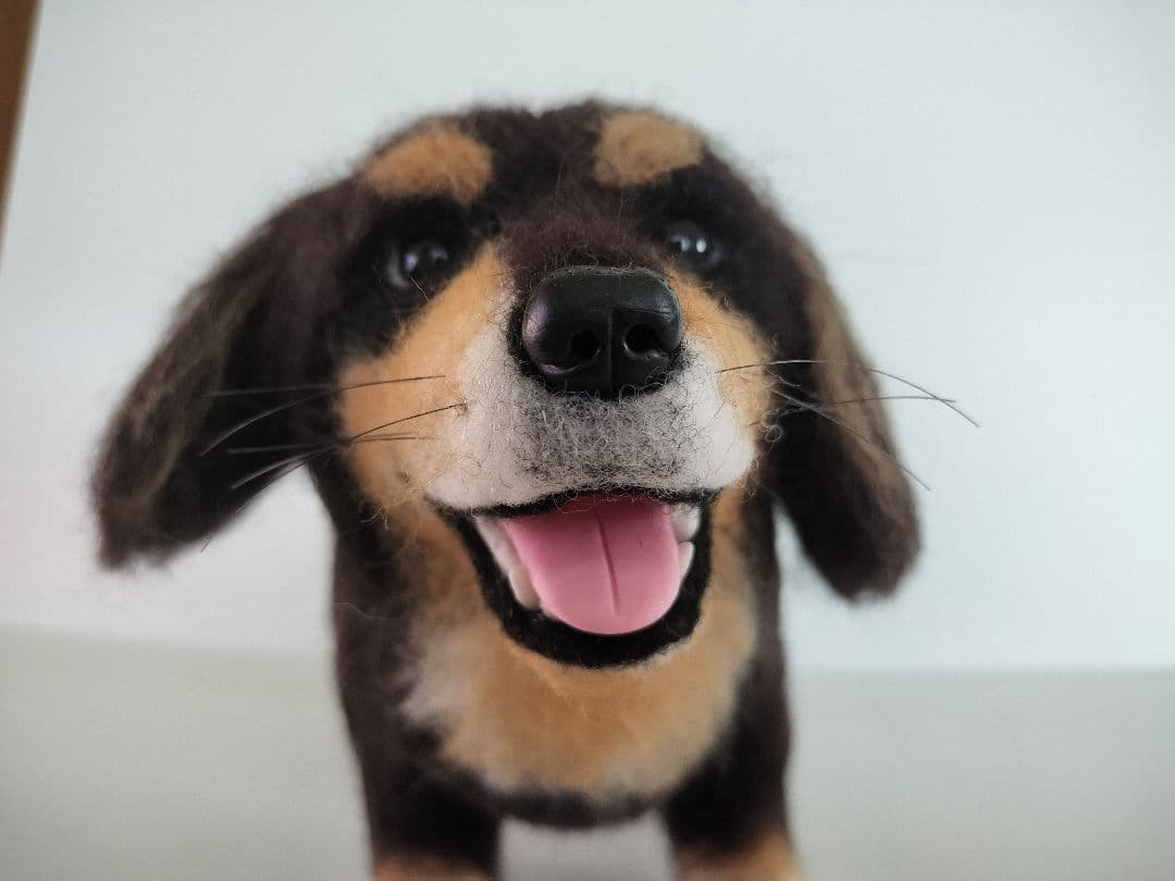 ミニチュアダックス◆羊毛フェルト犬 ハンドメイド　舌出し　37cm