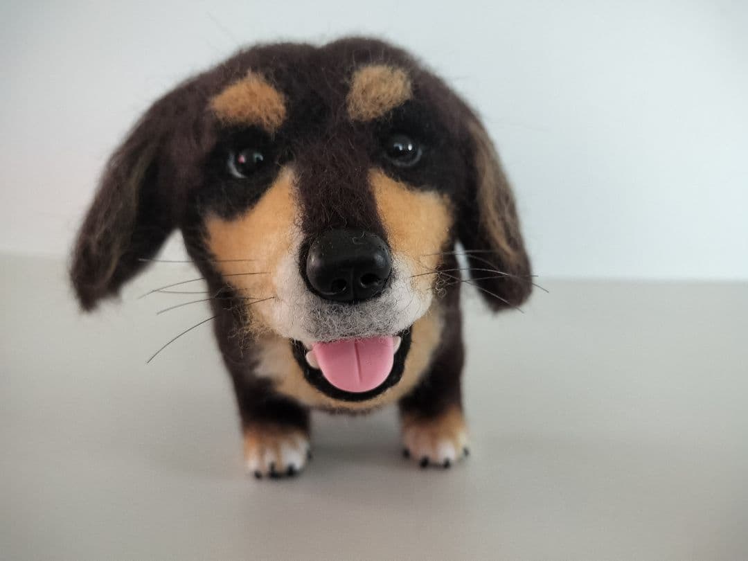 ミニチュアダックス◆羊毛フェルト犬 ハンドメイド　舌出し　37cm