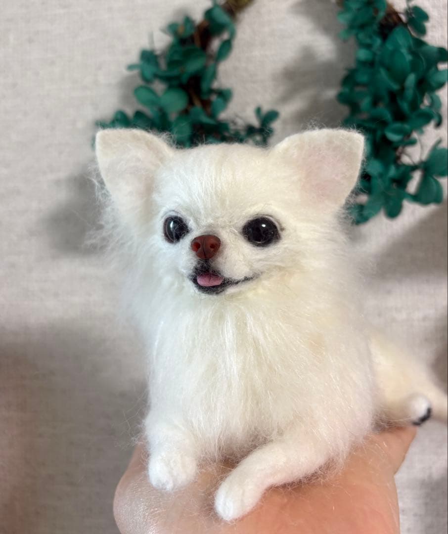 羊毛フェルト　羊毛犬　リラックスチワワ　ホワイト　no.51