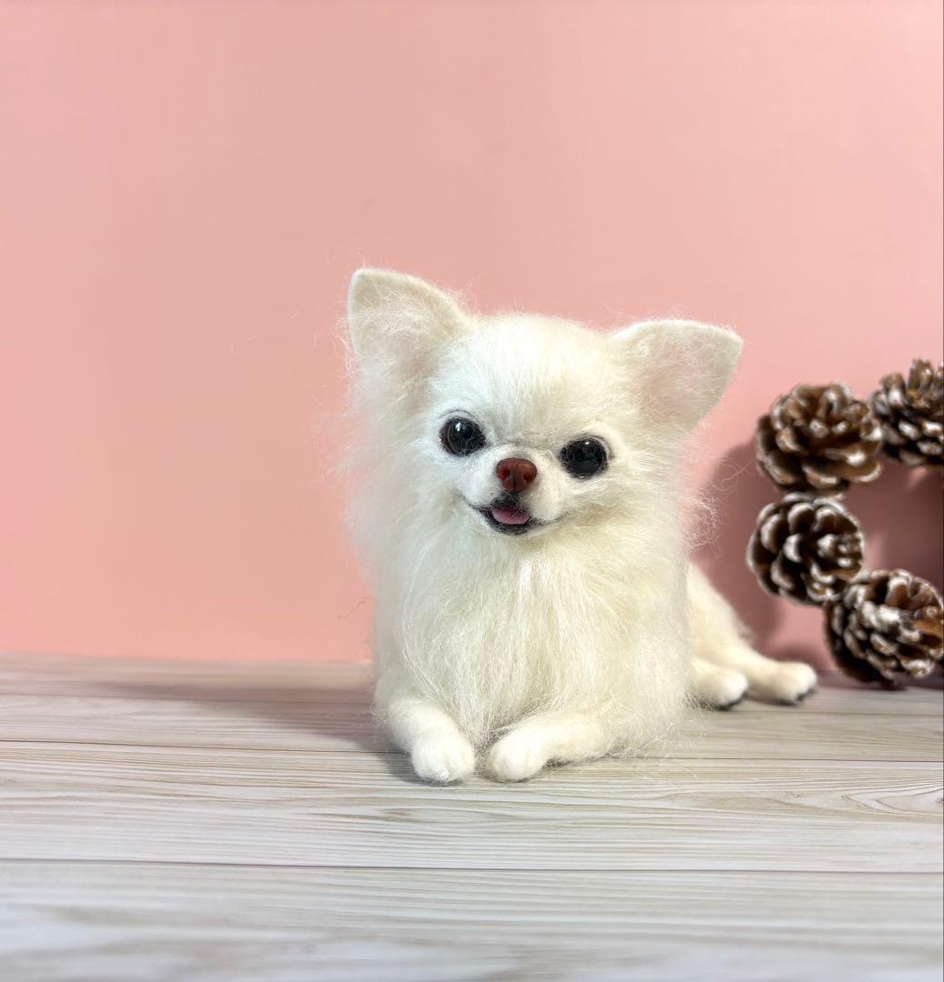 羊毛フェルト　羊毛犬　リラックスチワワ　ホワイト　no.51