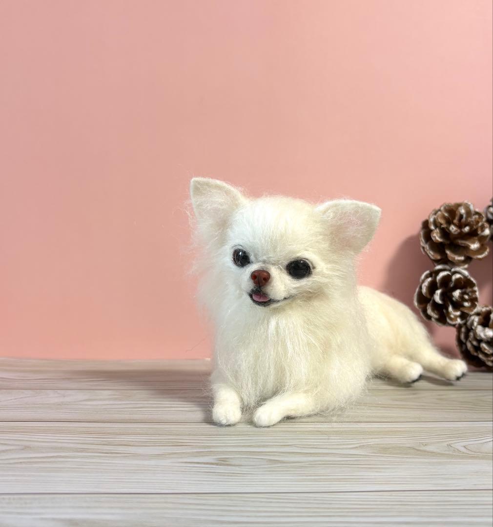 羊毛フェルト　羊毛犬　リラックスチワワ　ホワイト　no.51
