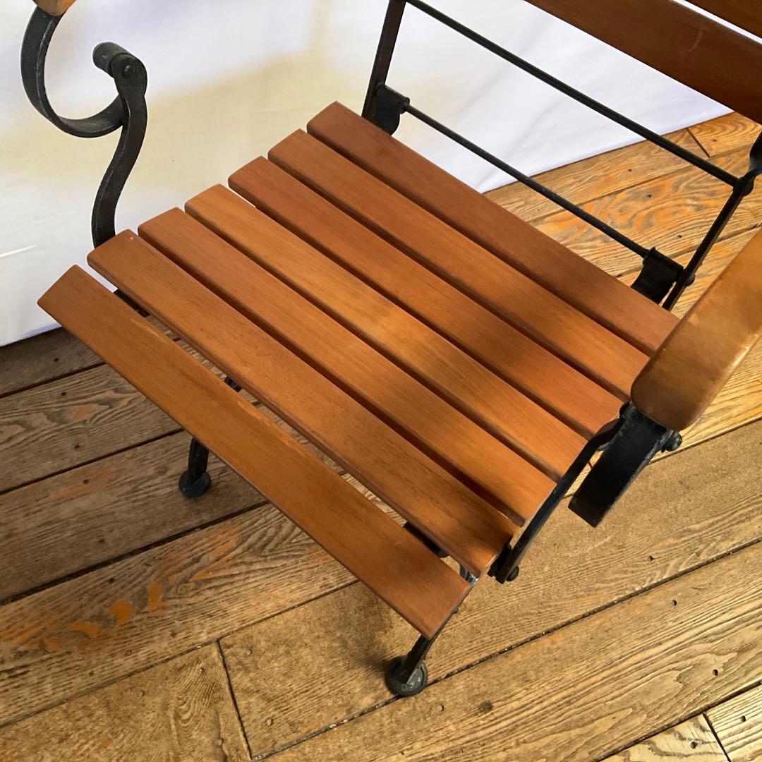 チーク無垢材/アイアン/フランス/ヴィンテージ/フォールディングチェア/肘掛け付