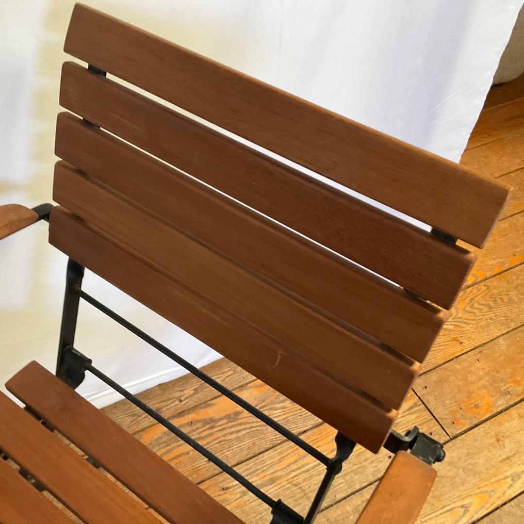 チーク無垢材/アイアン/フランス/ヴィンテージ/フォールディングチェア/肘掛け付