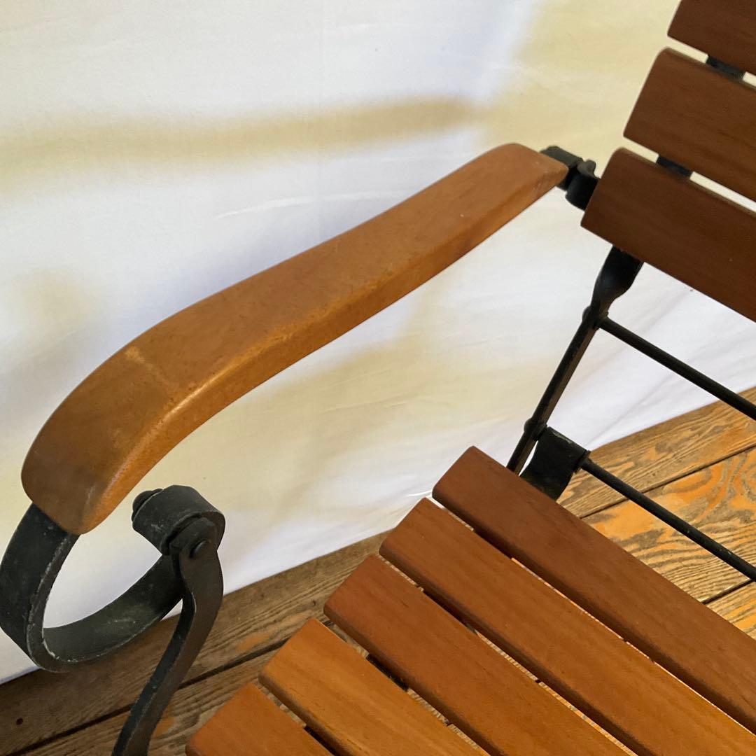 チーク無垢材/アイアン/フランス/ヴィンテージ/フォールディングチェア/肘掛け付