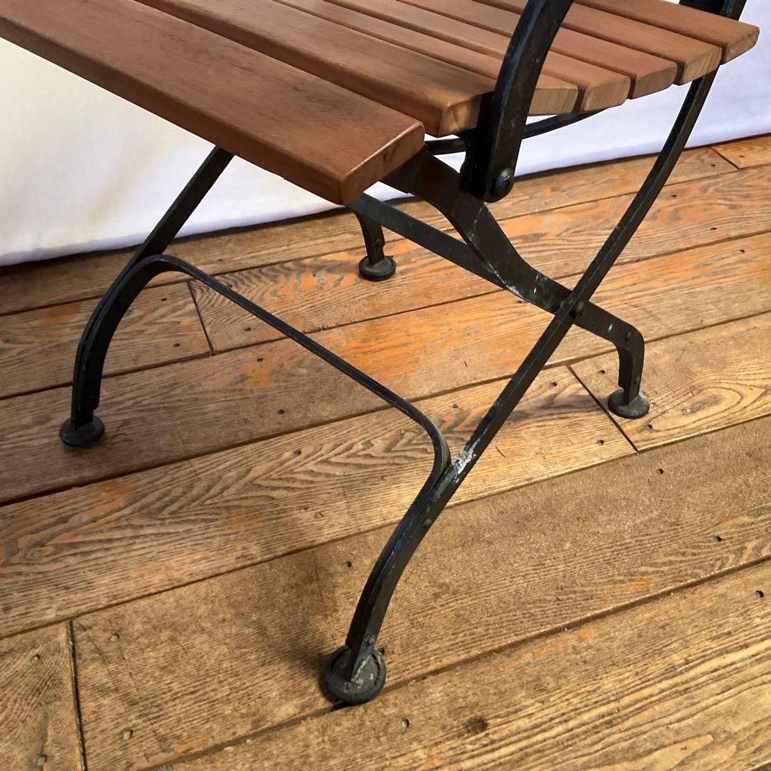 チーク無垢材/アイアン/フランス/ヴィンテージ/フォールディングチェア/肘掛け付