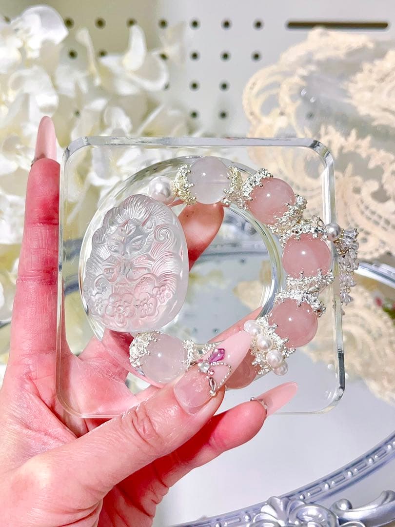 マダガスカル産ローズクォーツ ミルキークォーツ 九尾の狐白水晶 天然石