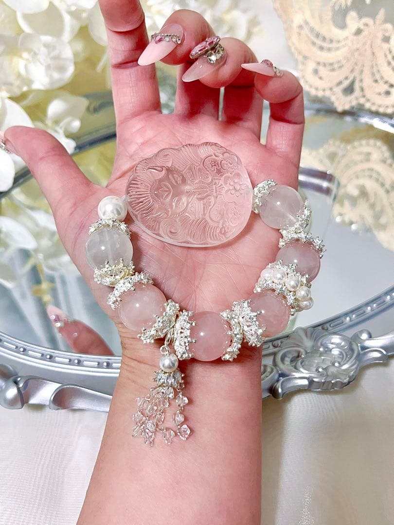 マダガスカル産ローズクォーツ ミルキークォーツ 九尾の狐白水晶 天然石