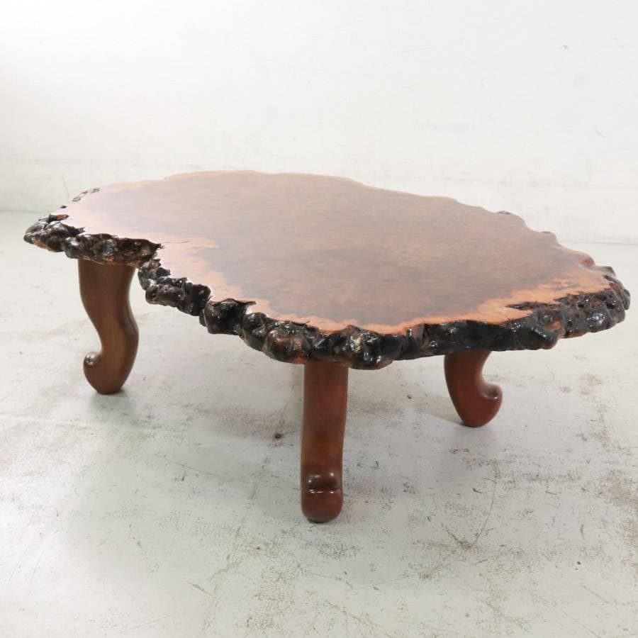 値下高級銘木 唐木 花梨 瘤杢 葡萄杢 一枚板 座卓 猫脚 99×66×31cm