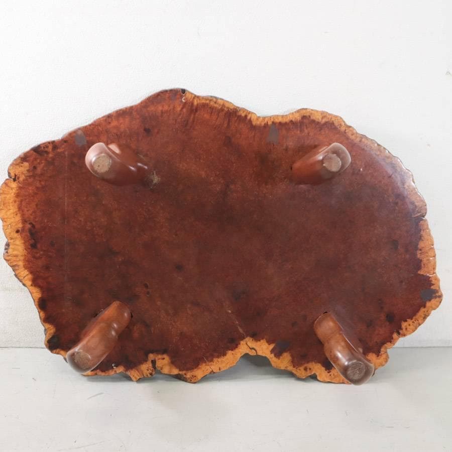 値下高級銘木 唐木 花梨 瘤杢 葡萄杢 一枚板 座卓 猫脚 99×66×31cm