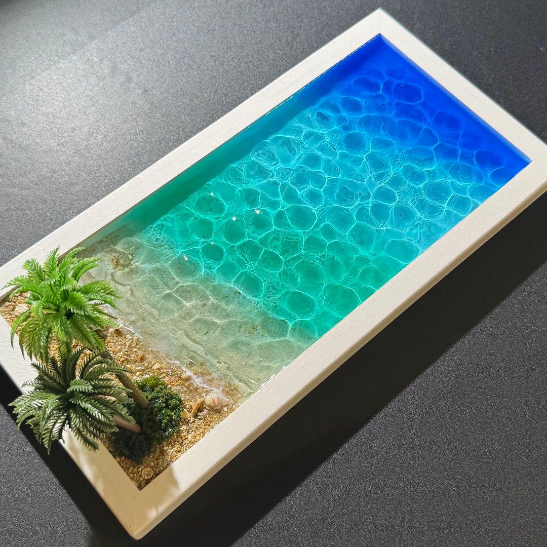 南国ビーチ レジンアート オーシャンアート 海アート ハンドメイド 壁掛け金具付