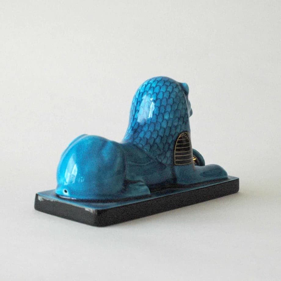 新品　幸兵衛窯 青釉オーナメント セクメト 古代エジプトの神　ライオンの置物