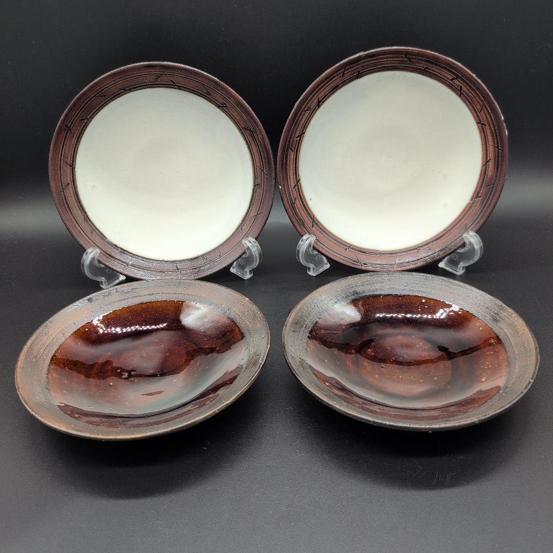 【新品未使用】食器　越前焼　丸皿 ４枚セット　陶芸家 手造り