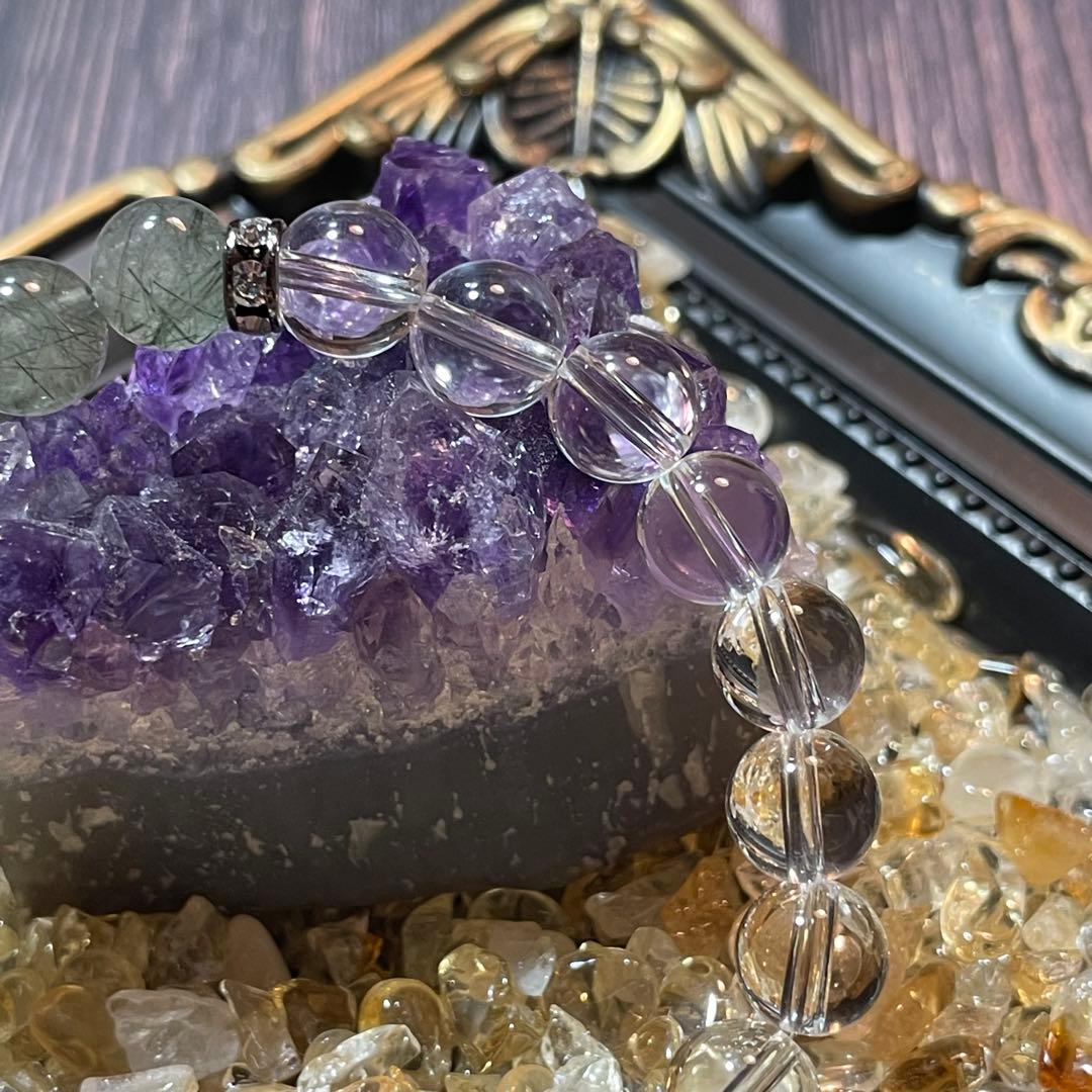 グリーンルチルクォーツ8mm 水晶 ブレスレット 天然石 パワーストーン