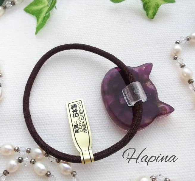 ひまわりパープル猫ちゃんレジンヘアゴム ポニーフック変更可能。