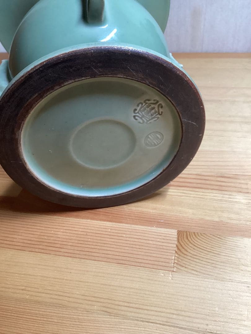 中国古美術　ラッパ口時代物古青磁　花器　置物古美術品高さ約25cm×幅約21cm