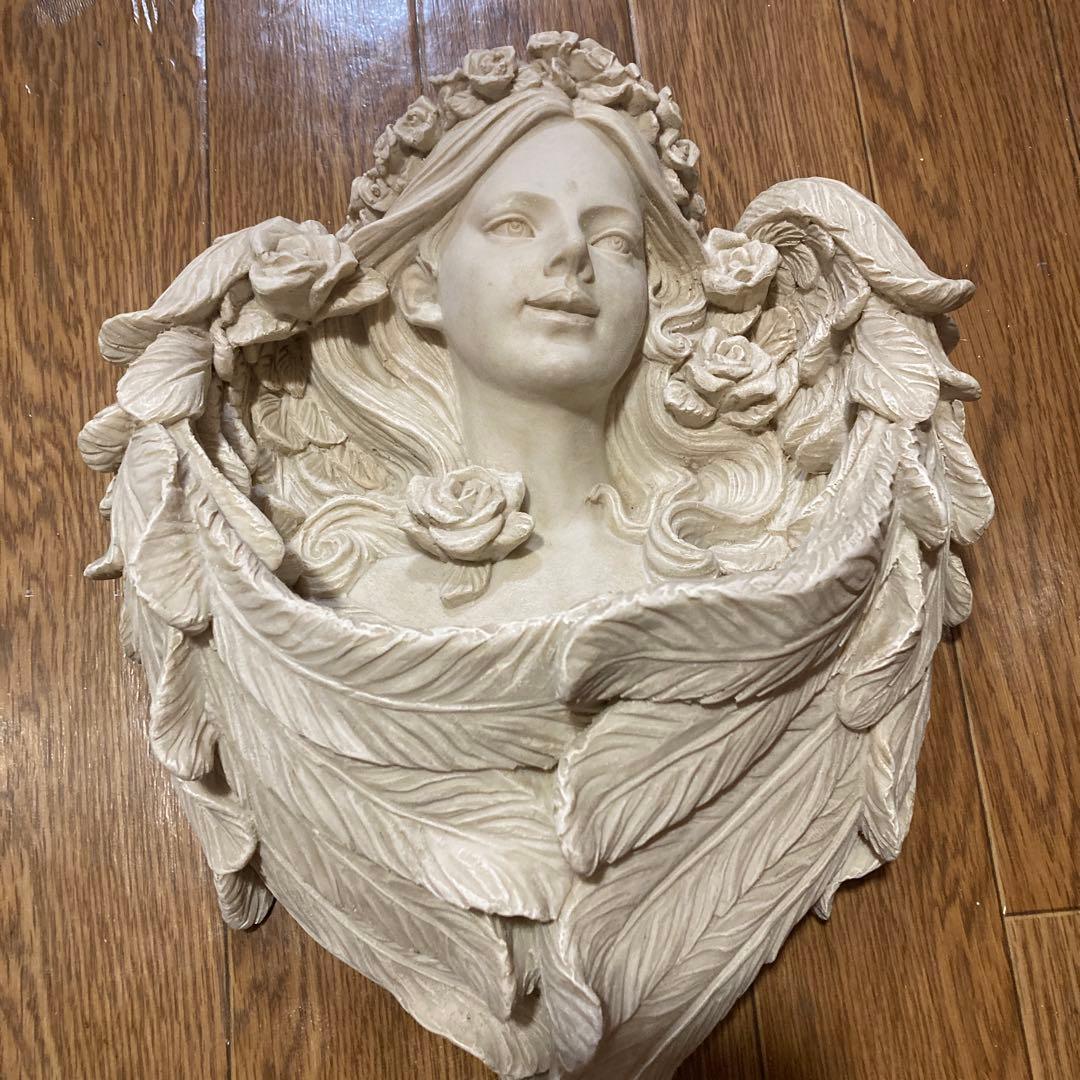 アート：室内壁掛け ガーデンアート 女性天使の顔のオーナメント セット