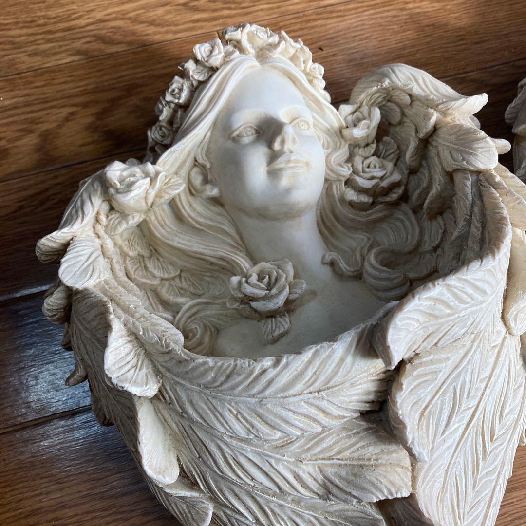 アート：室内壁掛け ガーデンアート 女性天使の顔のオーナメント セット