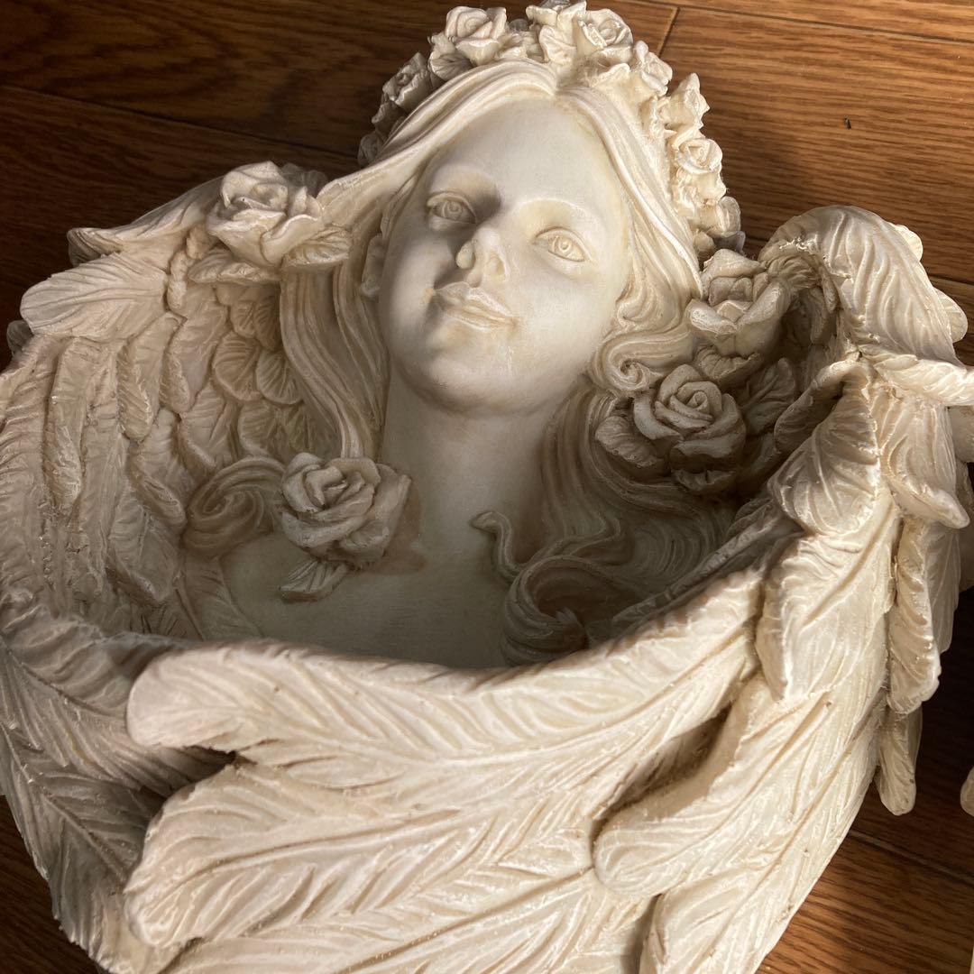 アート：室内壁掛け ガーデンアート 女性天使の顔のオーナメント セット