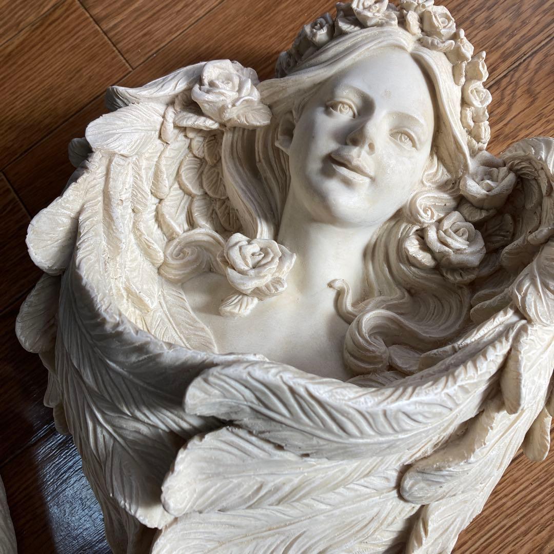 アート：室内壁掛け ガーデンアート 女性天使の顔のオーナメント セット