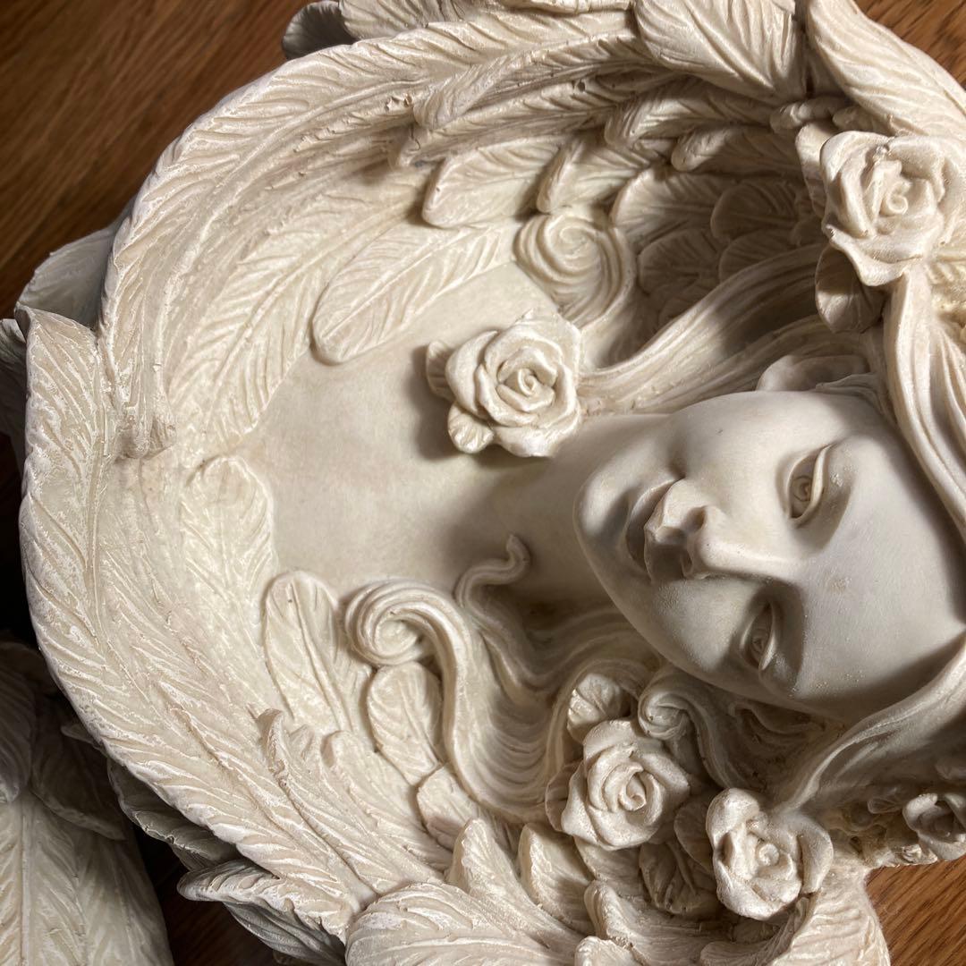 アート：室内壁掛け ガーデンアート 女性天使の顔のオーナメント セット