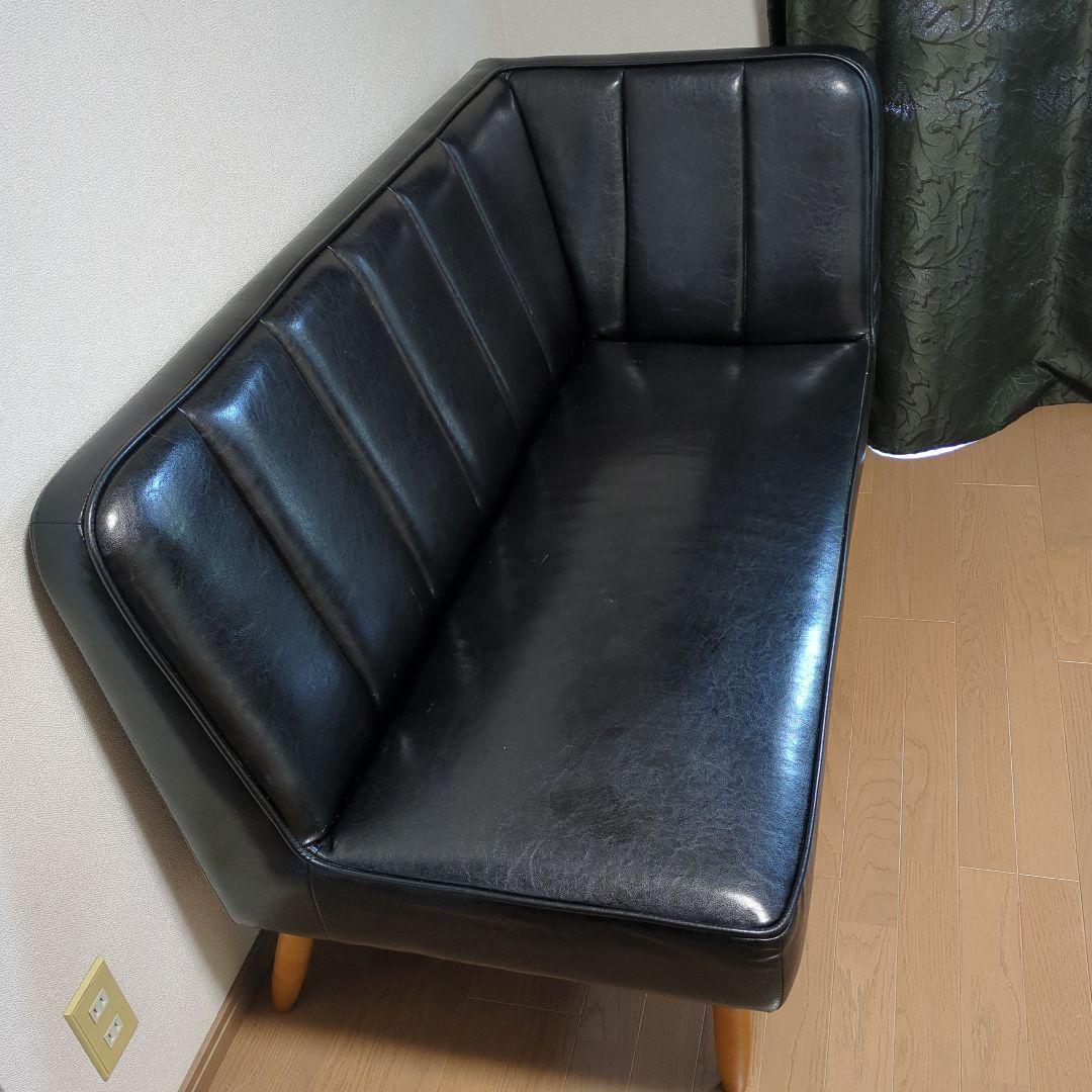 unico ワイス黒 合成皮革 2人掛けソファ　ブラック