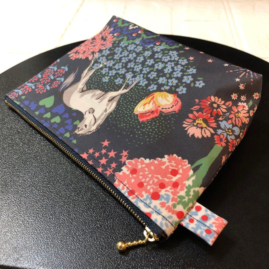 ☆大　20センチ マチ付きポーチ　キャスキッドソン馬柄　ラミネート地ハンドメイド