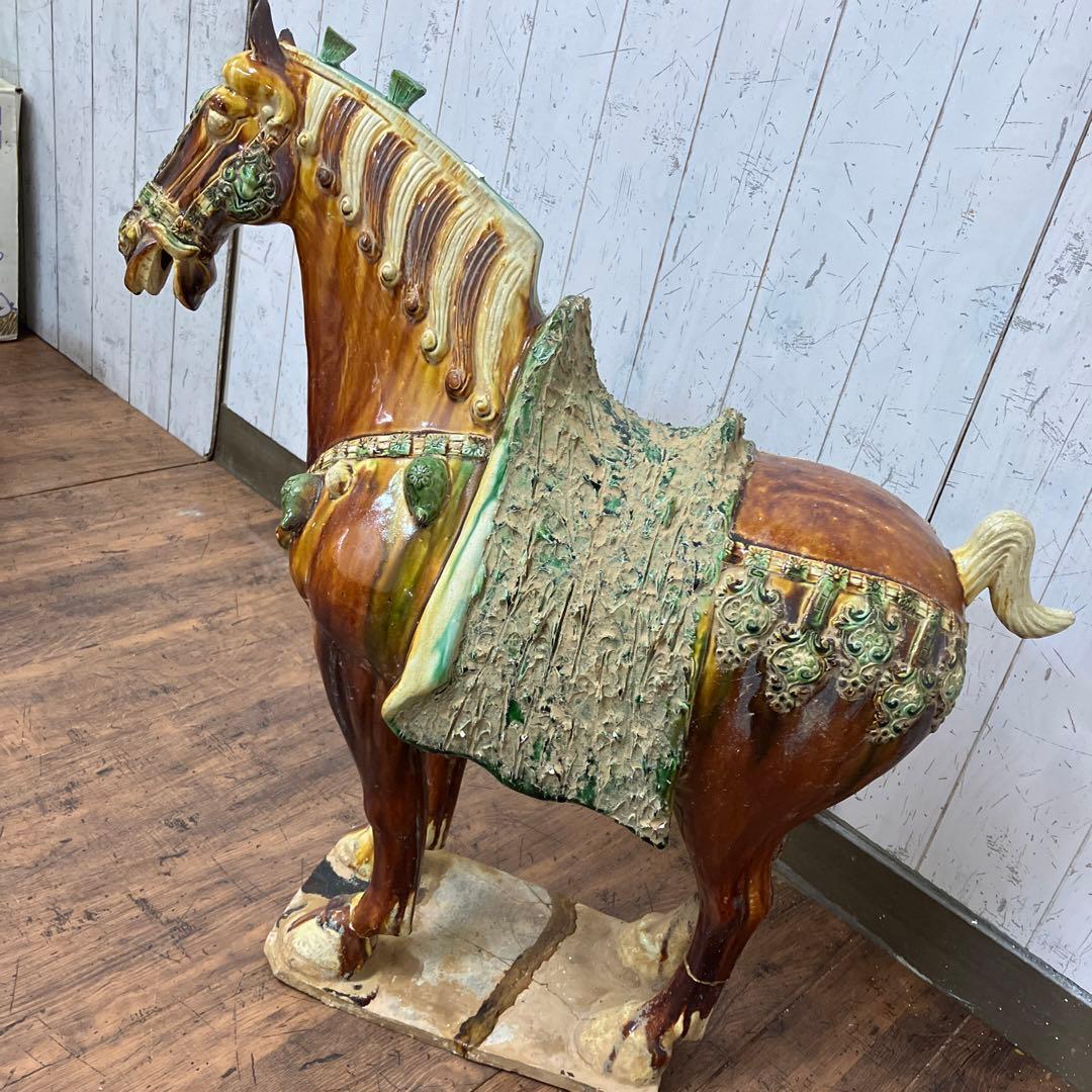 B-壁 中国美術 唐三彩 三彩馬 陶器製 馬置物 馬俑 ホースフィギュア 乗馬