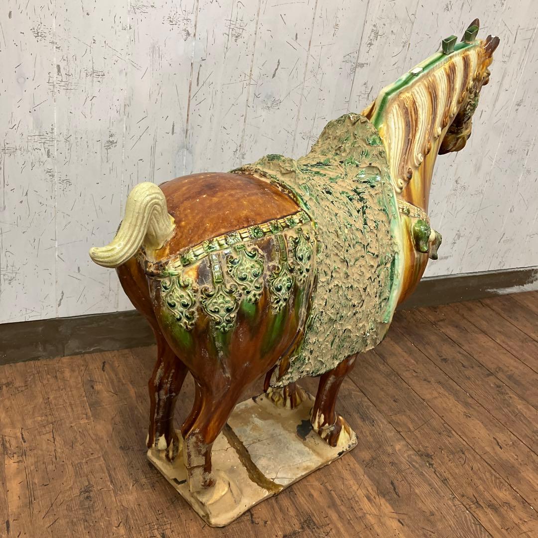 B-壁 中国美術 唐三彩 三彩馬 陶器製 馬置物 馬俑 ホースフィギュア 乗馬