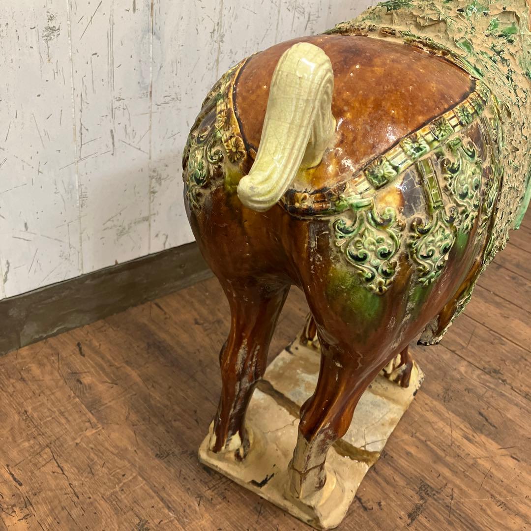 B-壁 中国美術 唐三彩 三彩馬 陶器製 馬置物 馬俑 ホースフィギュア 乗馬