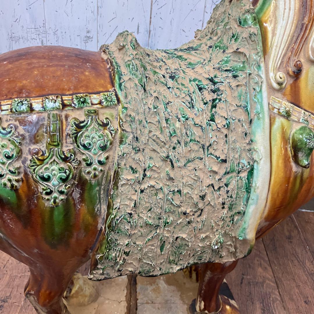 B-壁 中国美術 唐三彩 三彩馬 陶器製 馬置物 馬俑 ホースフィギュア 乗馬