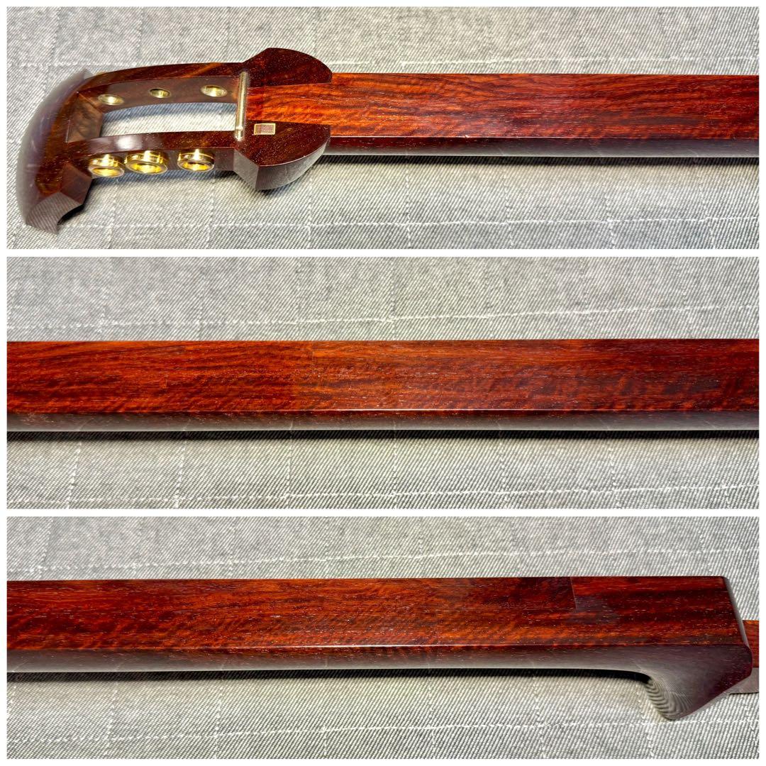 【虎杢】津軽三味線 金細 K9 綾杉胴 極上 トチ 紅木 糸巻 胴掛 美品 太棹