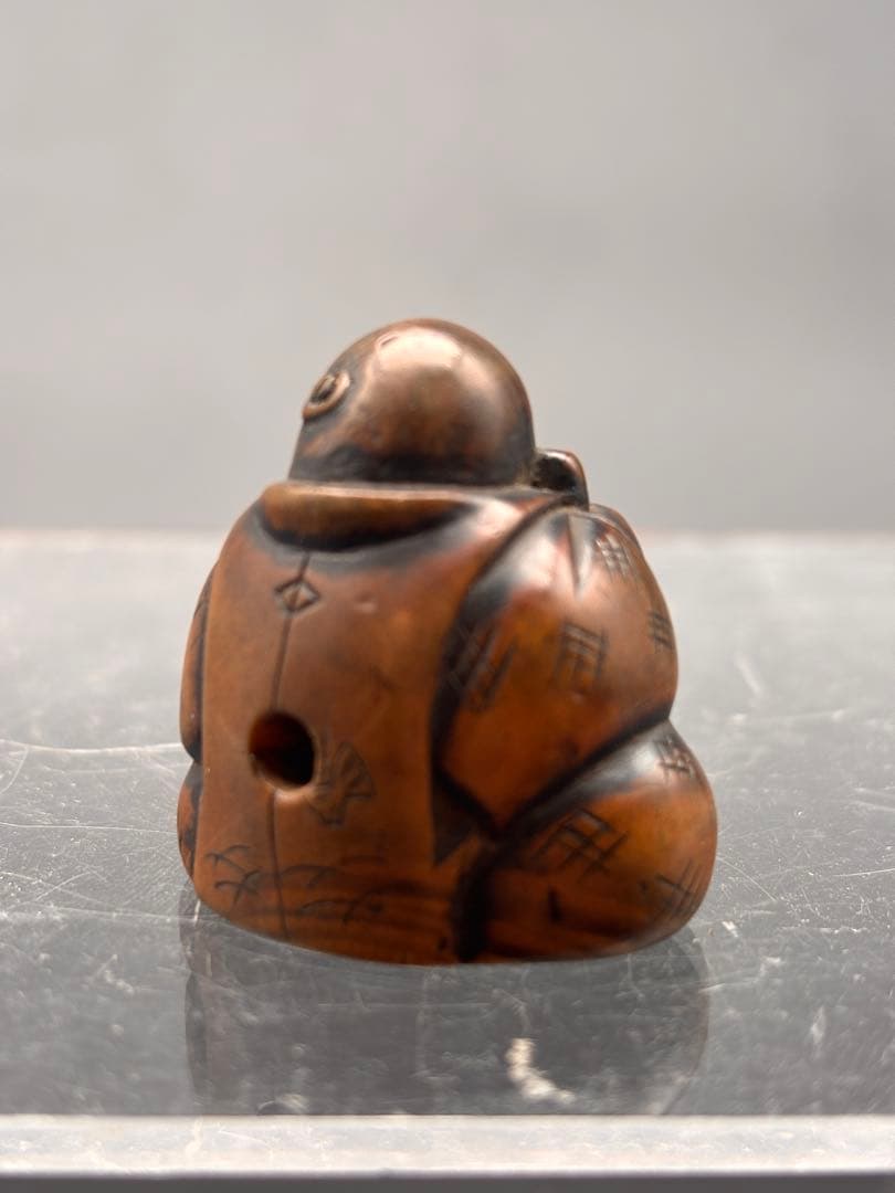 木彫　人物根付　石臼引　江戸期　提げ物