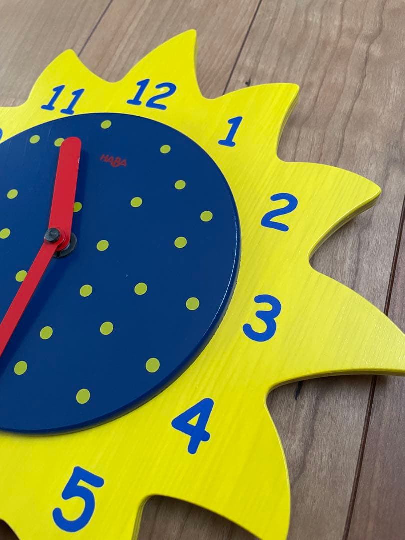 HABA ハバ 時計 木製 ドイツ製 知育 掛時計 黄色 青 赤 知育玩具