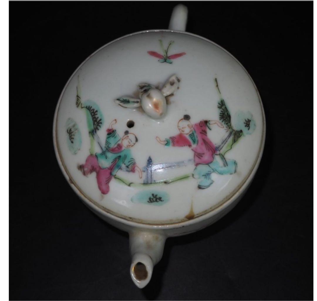 送料無料　清時代　同治年『張義和造』粉彩急須　王羲之愛鵝図　本物保証 中国古玩