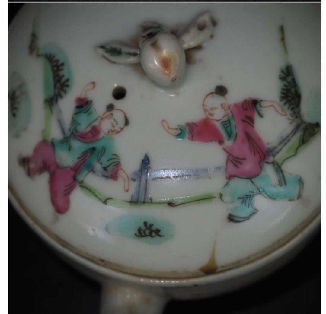 送料無料　清時代　同治年『張義和造』粉彩急須　王羲之愛鵝図　本物保証 中国古玩