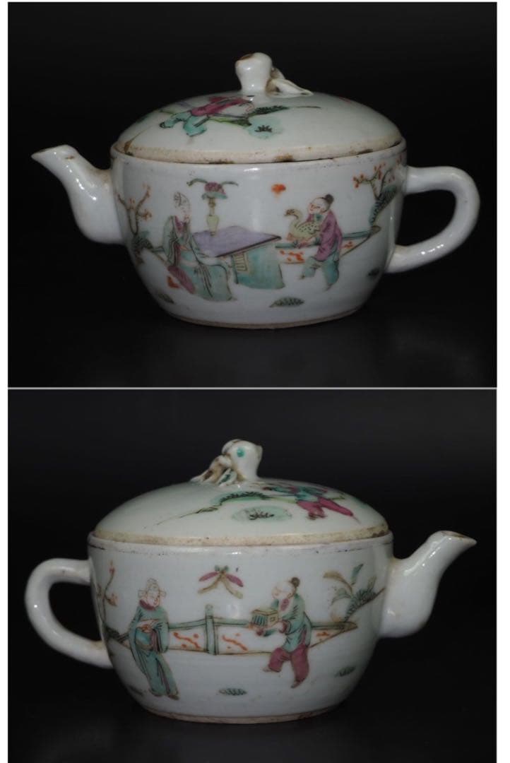 送料無料　清時代　同治年『張義和造』粉彩急須　王羲之愛鵝図　本物保証 中国古玩