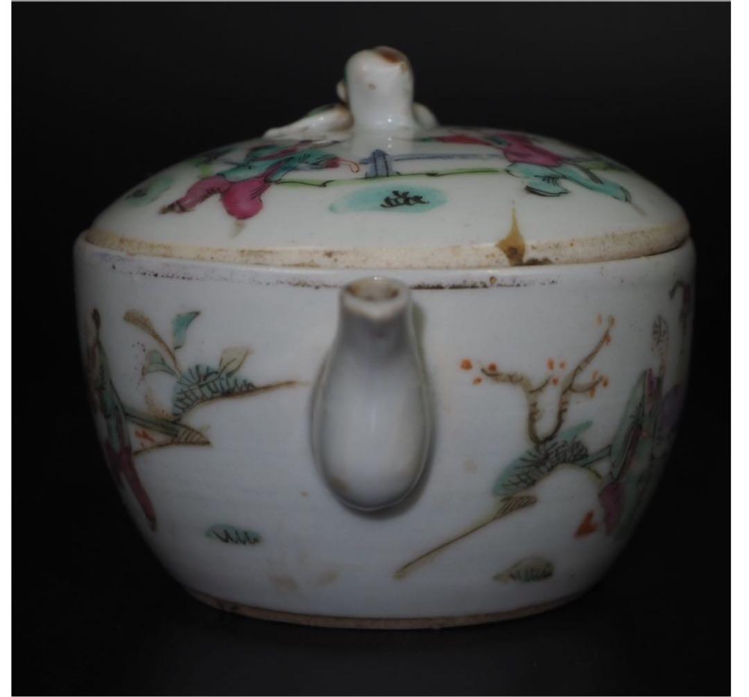 送料無料　清時代　同治年『張義和造』粉彩急須　王羲之愛鵝図　本物保証 中国古玩