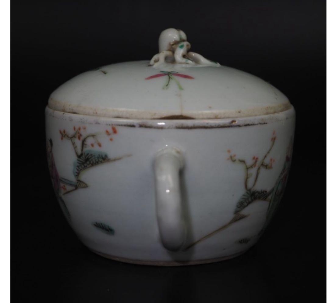 送料無料　清時代　同治年『張義和造』粉彩急須　王羲之愛鵝図　本物保証 中国古玩