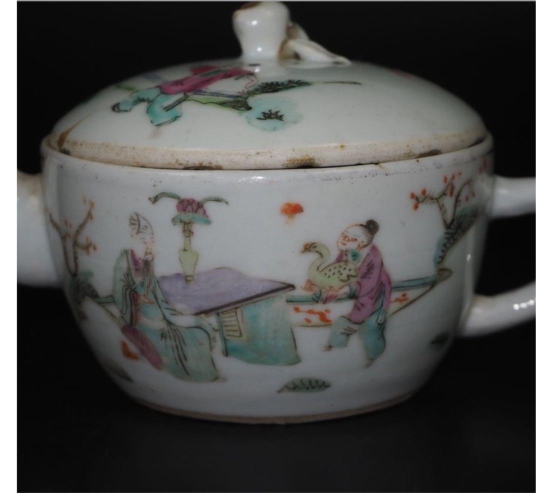 送料無料　清時代　同治年『張義和造』粉彩急須　王羲之愛鵝図　本物保証 中国古玩