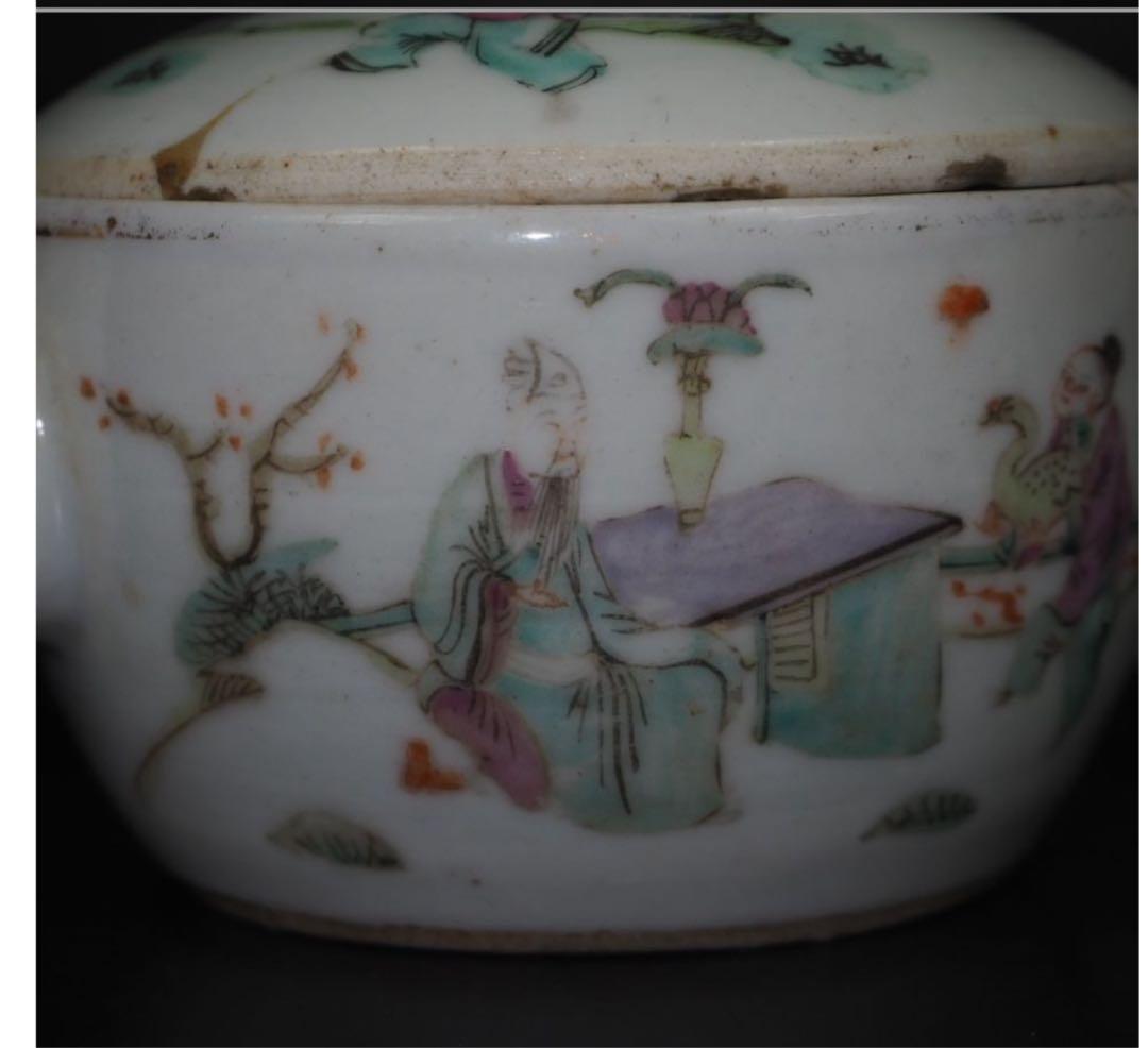 送料無料　清時代　同治年『張義和造』粉彩急須　王羲之愛鵝図　本物保証 中国古玩