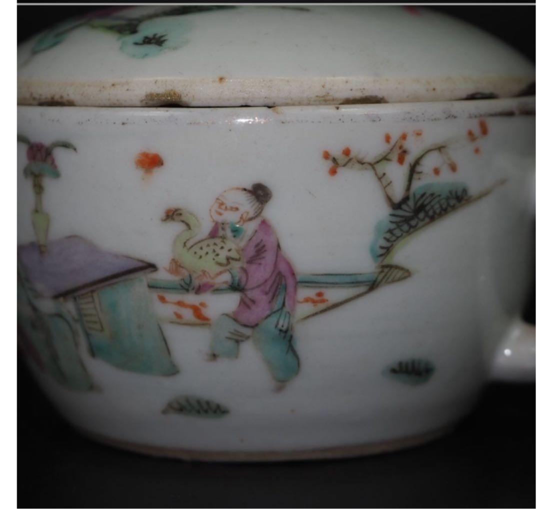 送料無料　清時代　同治年『張義和造』粉彩急須　王羲之愛鵝図　本物保証 中国古玩