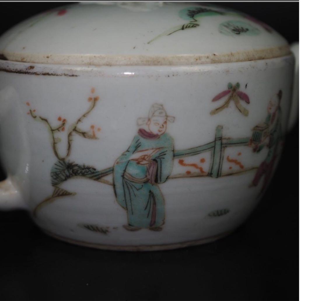 送料無料　清時代　同治年『張義和造』粉彩急須　王羲之愛鵝図　本物保証 中国古玩