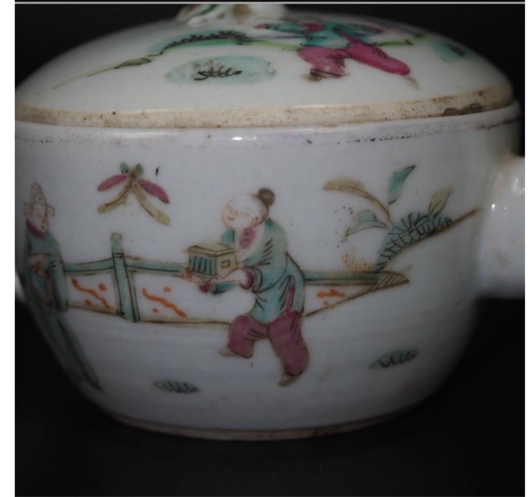 送料無料　清時代　同治年『張義和造』粉彩急須　王羲之愛鵝図　本物保証 中国古玩