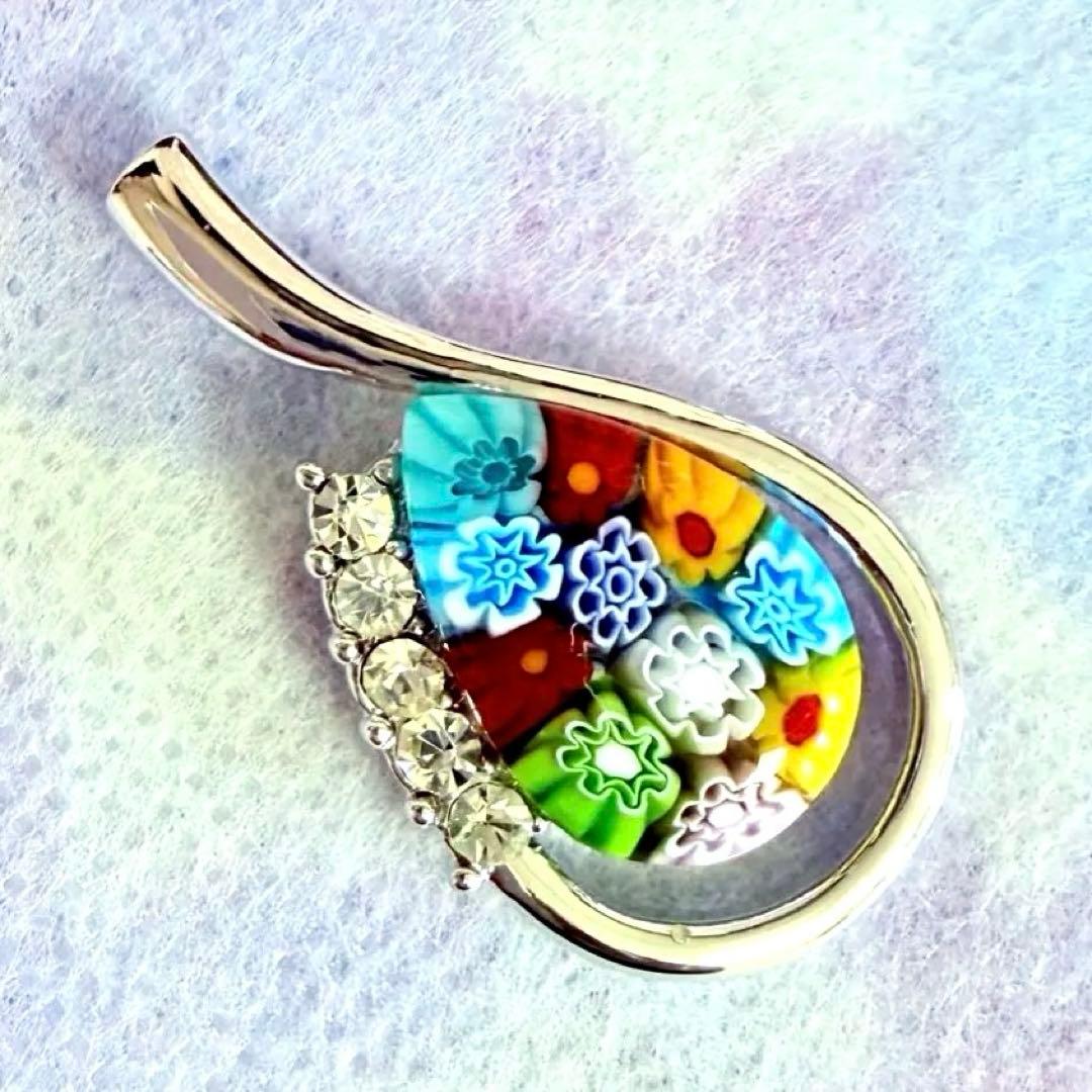 【未使用極美品】ミルフィオリ　ペンダントトップ　ベネチアンガラス　ムラーノガラス