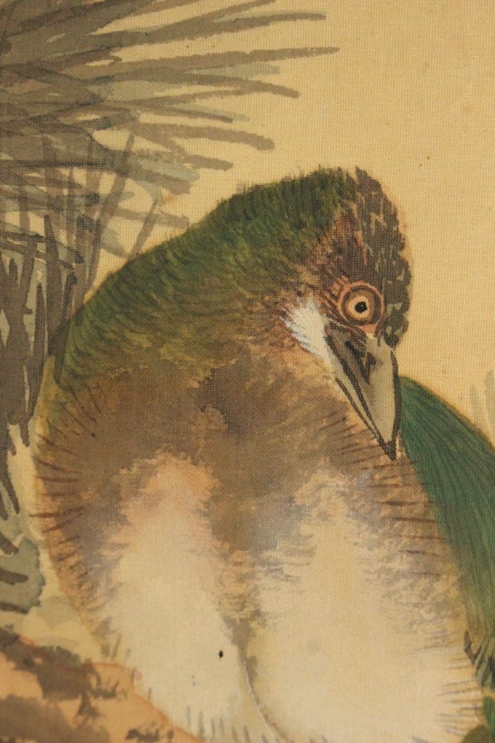 No5396 掛軸　片山秀陵　花鳥図　絹本着色　合箱　日本画　古美術　送料無料