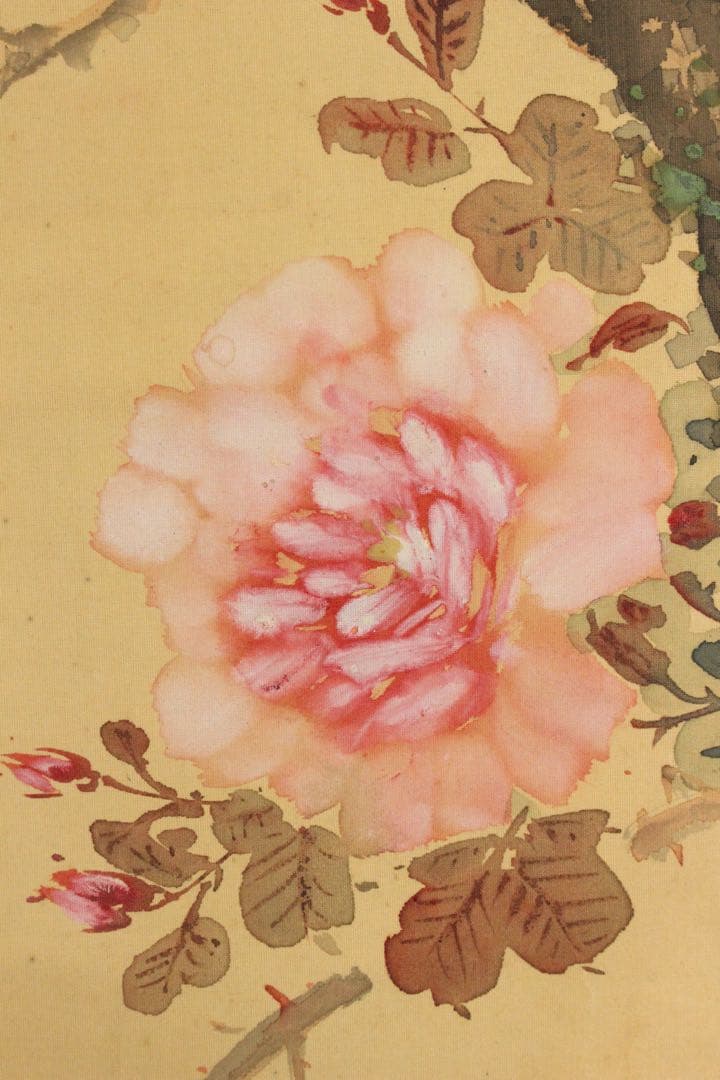 No5396 掛軸　片山秀陵　花鳥図　絹本着色　合箱　日本画　古美術　送料無料