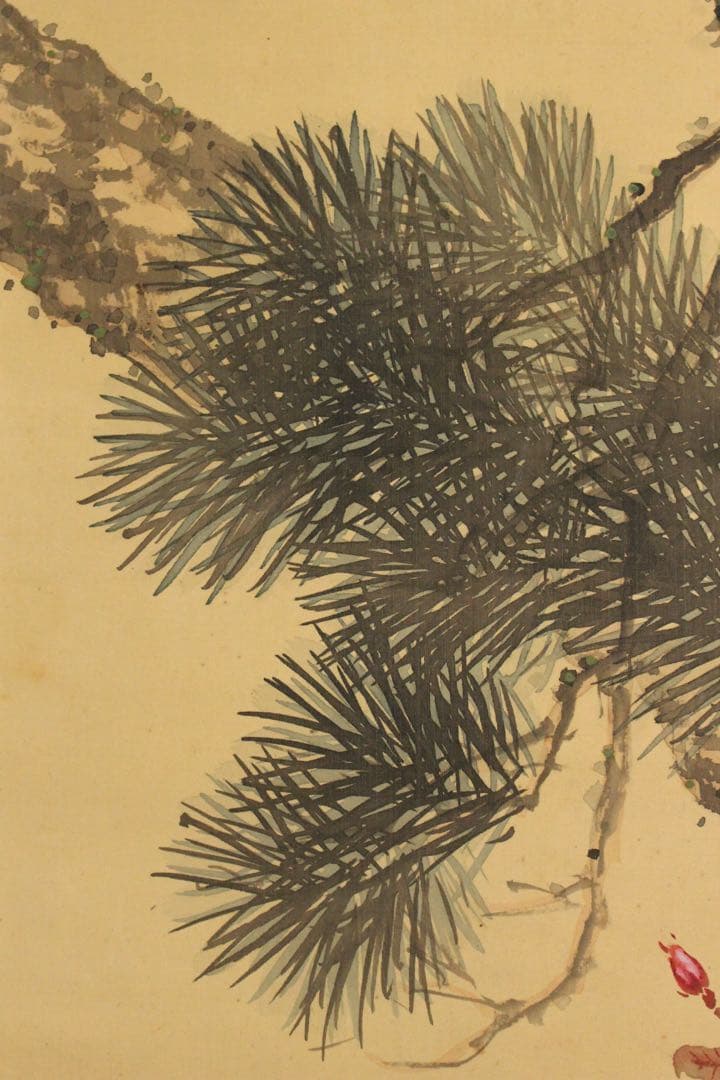 No5396 掛軸　片山秀陵　花鳥図　絹本着色　合箱　日本画　古美術　送料無料